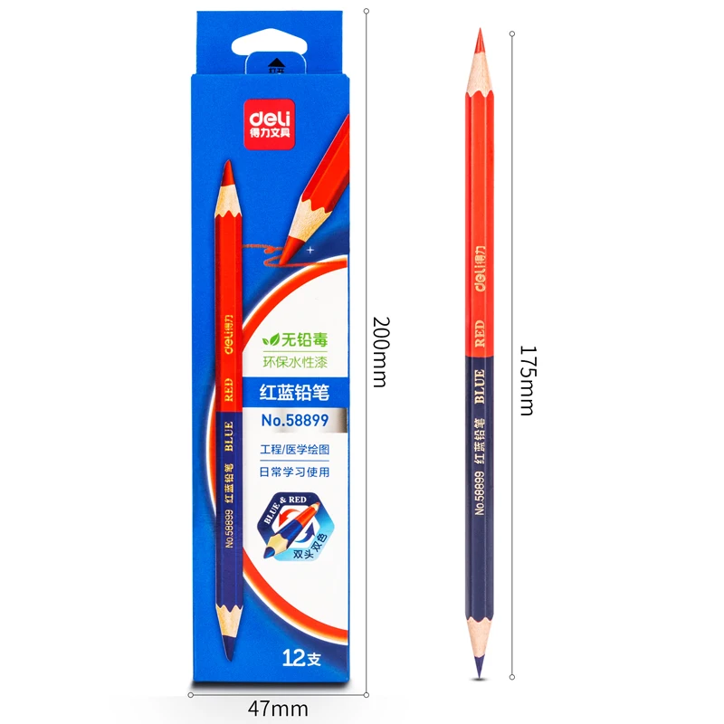 Deli Červená Modrá Ceruzka HB Dual Farebné Pero pre detský Dospelých Dizajn, Kreslenie Priemyselného Inžinierstva Označenie Drevené Ceruzky, Písacie potreby Obrázok 2