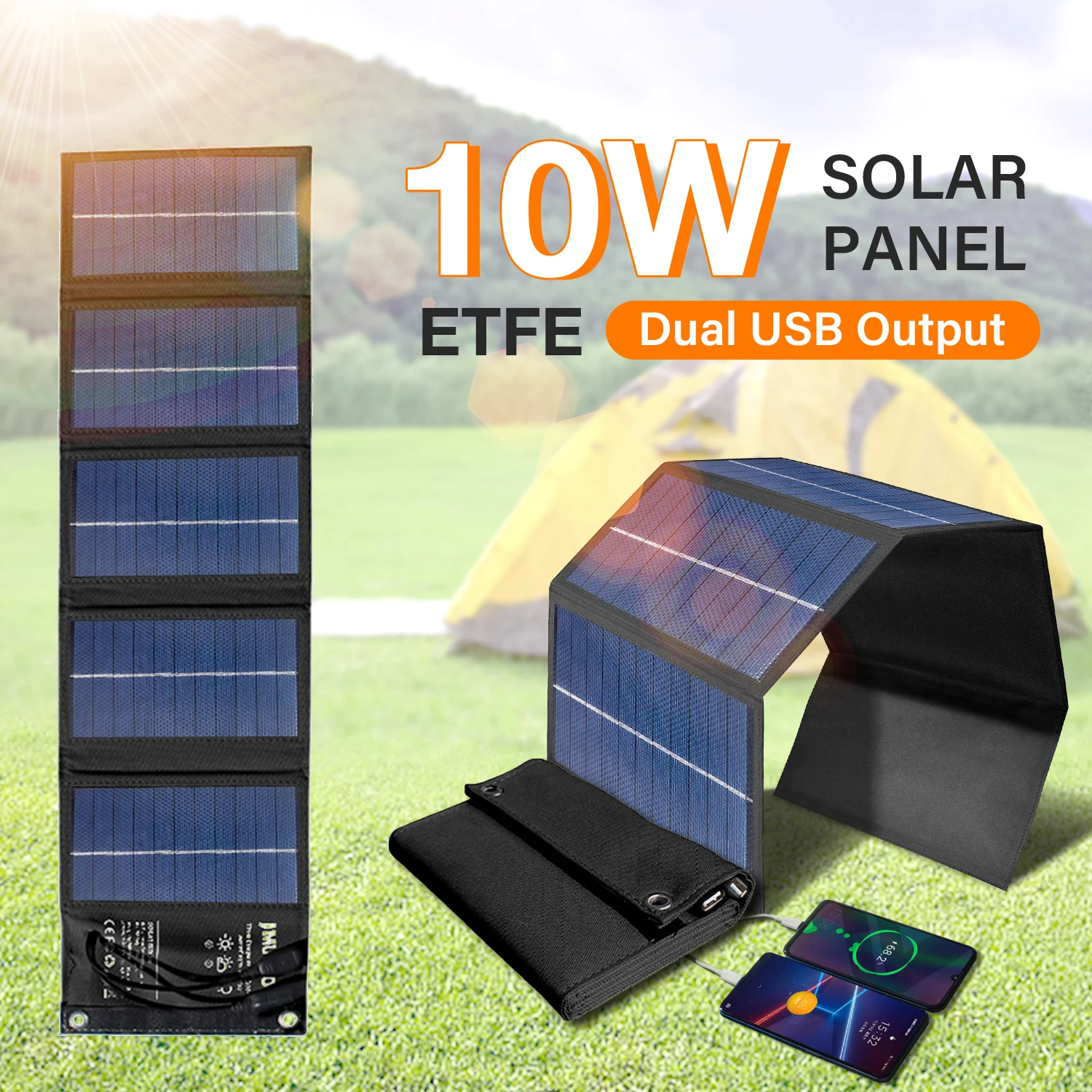 ETFE Solárny panel 5V 10W silný power bánk Skladacia Pre mobilný telefón vonkajšie nepremokavé usb solárne nabíjanie batérie Pre kempovanie Obrázok 0