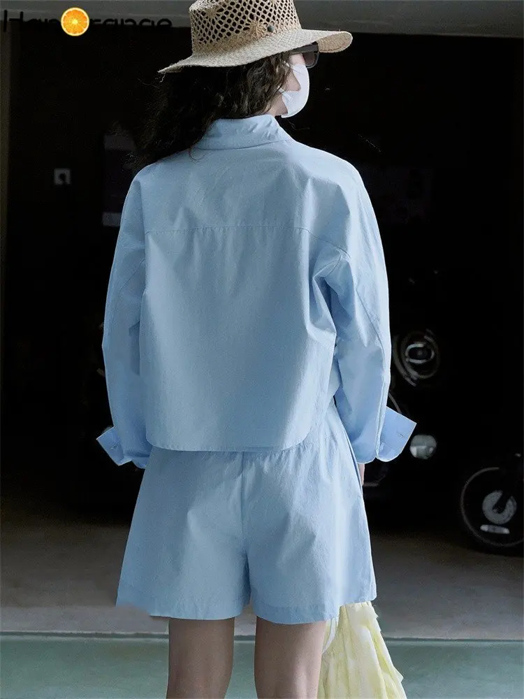 HanOrange 2023 Lete Nové Jednoduché Čistej Bavlny Opaľovací Krém Tričko Ženy Pohodlné Bežné Singel Svojim Top Žena Modrá Obrázok 5