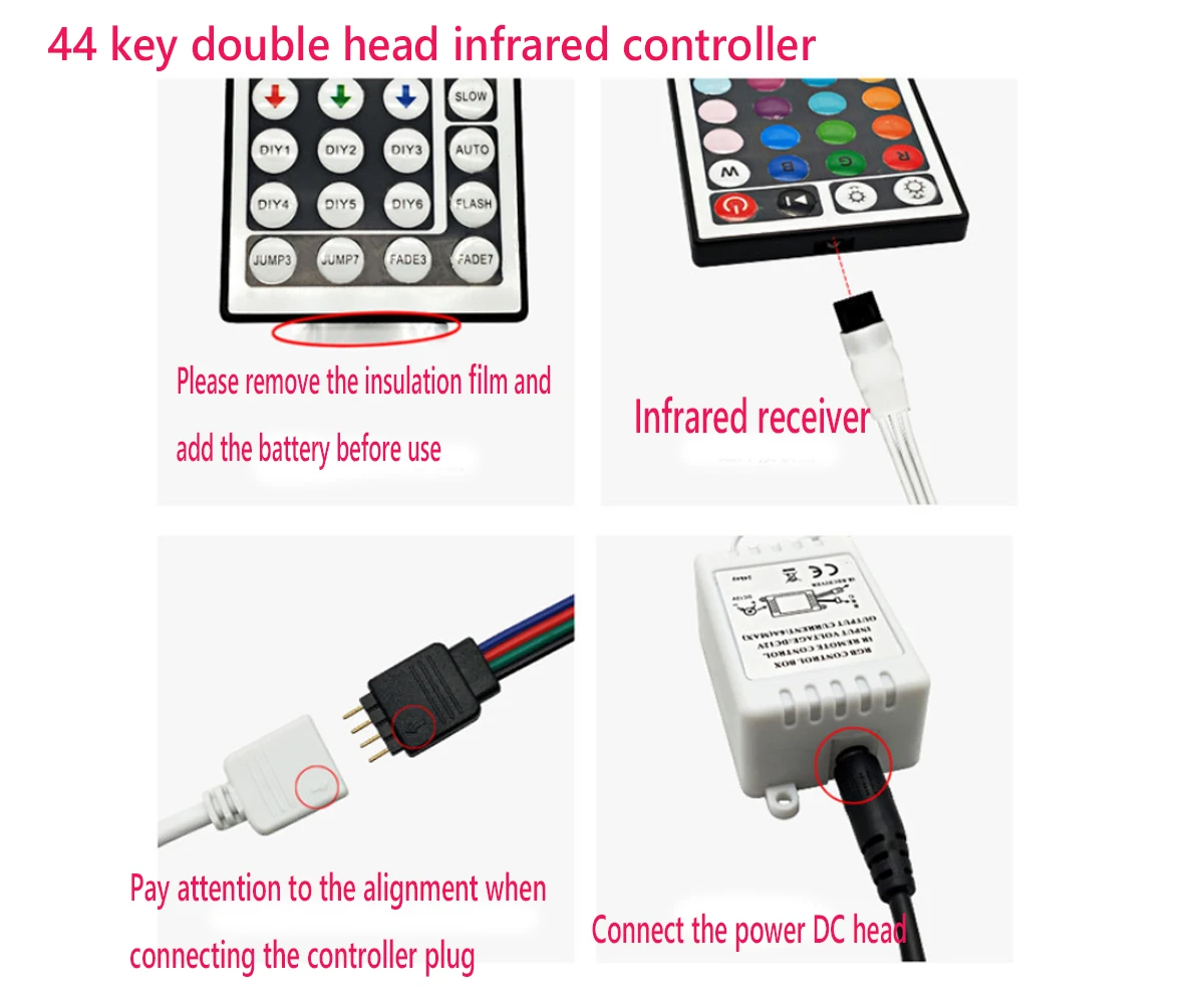 RGB LED Controller 44 Tlačidlo Dual Výstupný Port Konektory DC12V IR Diaľkové ovládanie pre 5050 3528/2835 RGB led pásy svetla Obrázok 5