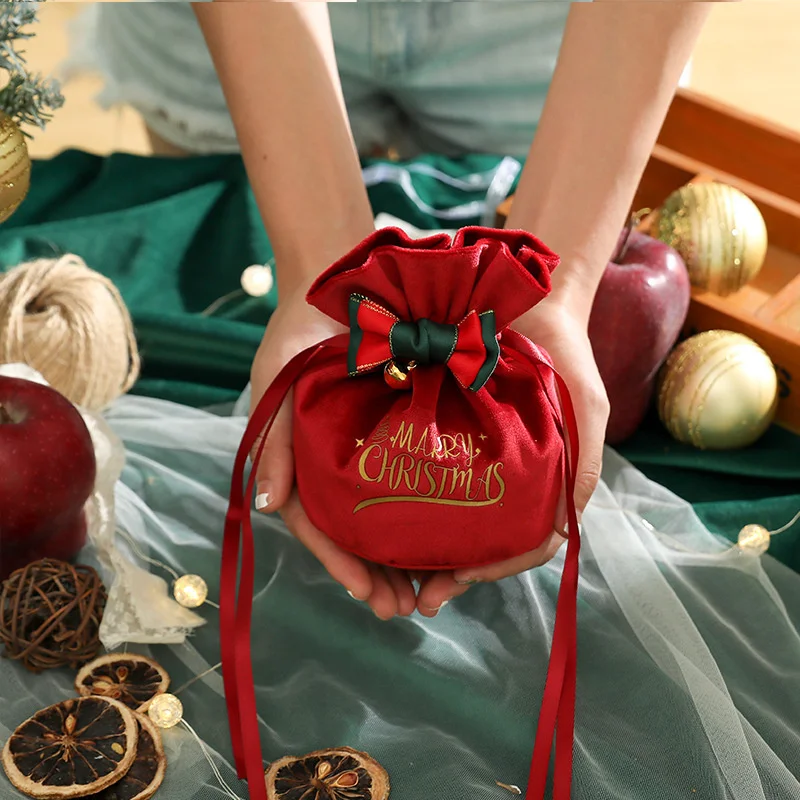 Santa Vrecia Handričkou Darčeková Taška Candy Apple Rukoväť, Taška Ozdoby Na Vianočný Stromček Home Table Nový Rok 2023 Vianočné Darčeky Obrázok 0