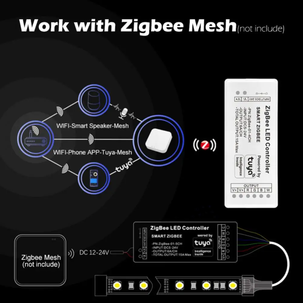 Tuya Zigbee RGB Controller 15A 5V-24V RGBW RGB+SCS RGB CCT Stmievač Osvetlenia LED Pásy Radič Podpora Smart Život Alexa Google Obrázok 2