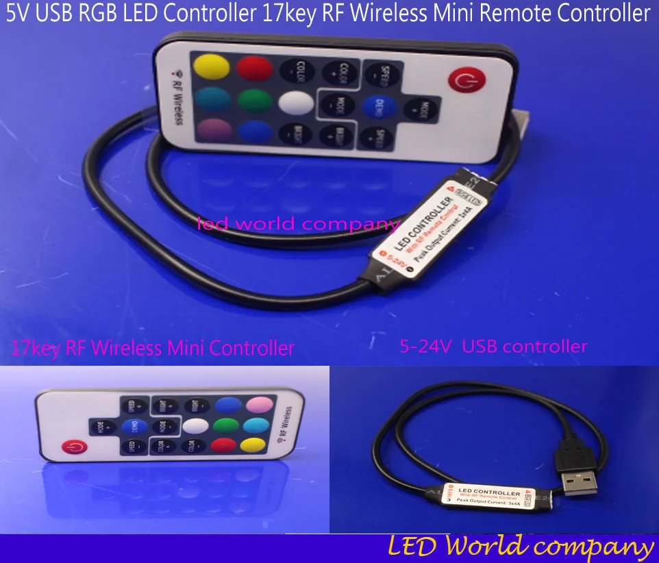 17key RF Wireless Mini Diaľkové ovládanie DC5V-24v USB RGB LED ovládač pre RGB 3528 5050 smd Led Pásy pásky osvetlenie 5v Obrázok 3