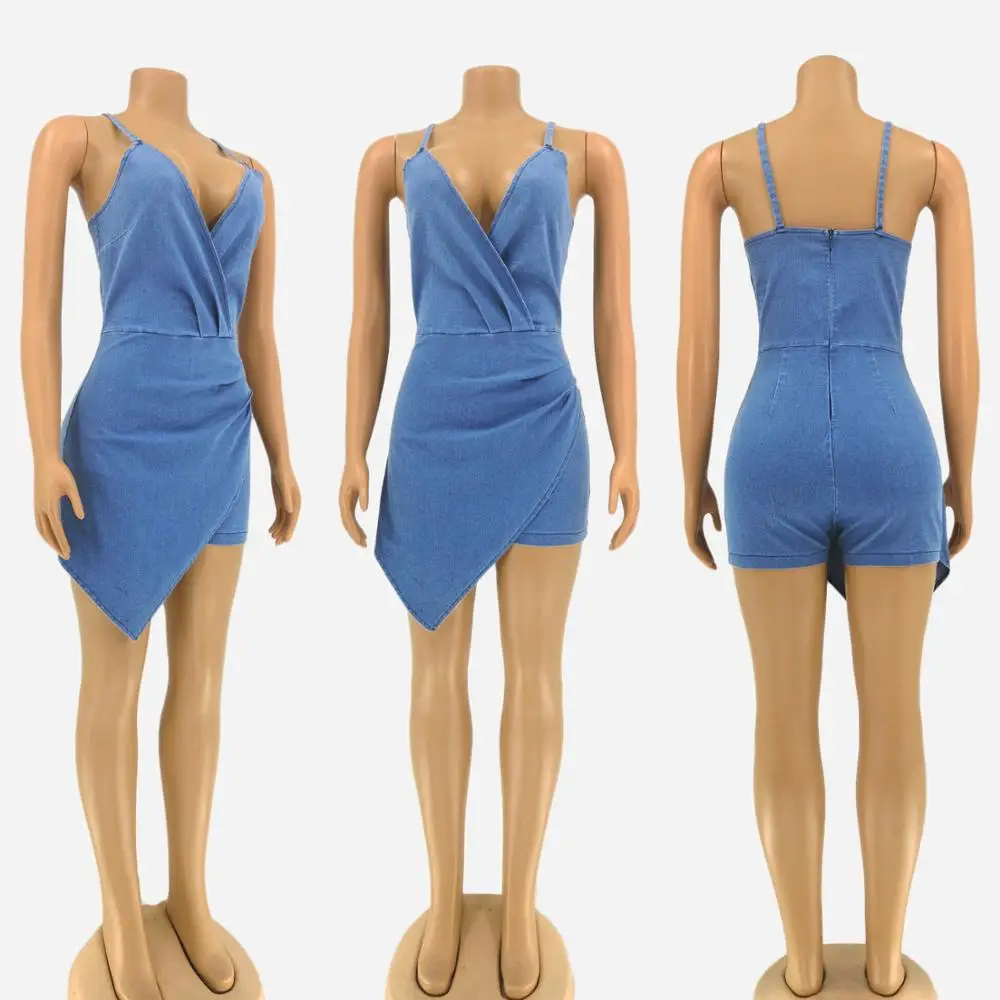 BKLD Lete Nové Sexy Ženy tvaru Špagety Popruh Svetlo Modré Krátke Džínsy Jumpsuit 2019 Clubwear Cleeveless Bodycon Remienky Ženy Obrázok 2