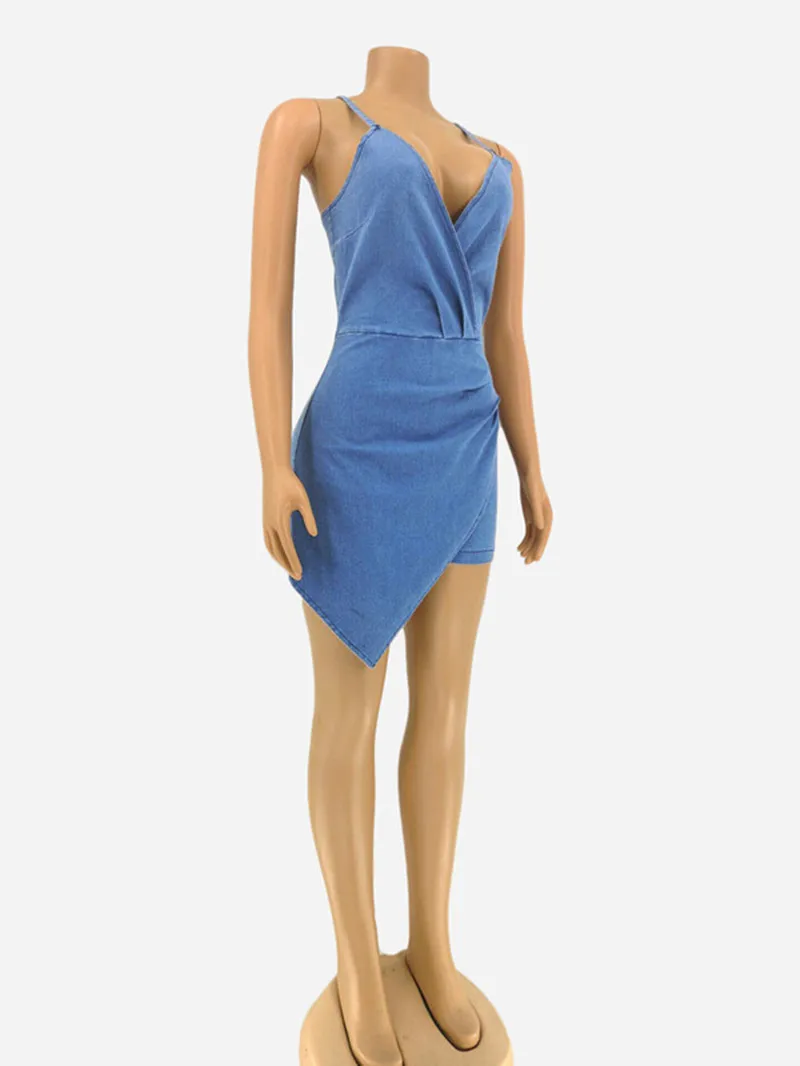 BKLD Lete Nové Sexy Ženy tvaru Špagety Popruh Svetlo Modré Krátke Džínsy Jumpsuit 2019 Clubwear Cleeveless Bodycon Remienky Ženy Obrázok 4
