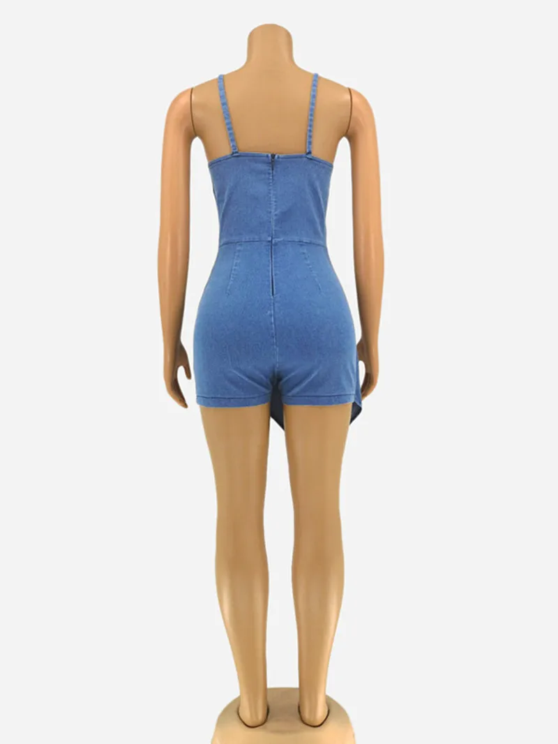 BKLD Lete Nové Sexy Ženy tvaru Špagety Popruh Svetlo Modré Krátke Džínsy Jumpsuit 2019 Clubwear Cleeveless Bodycon Remienky Ženy Obrázok 5