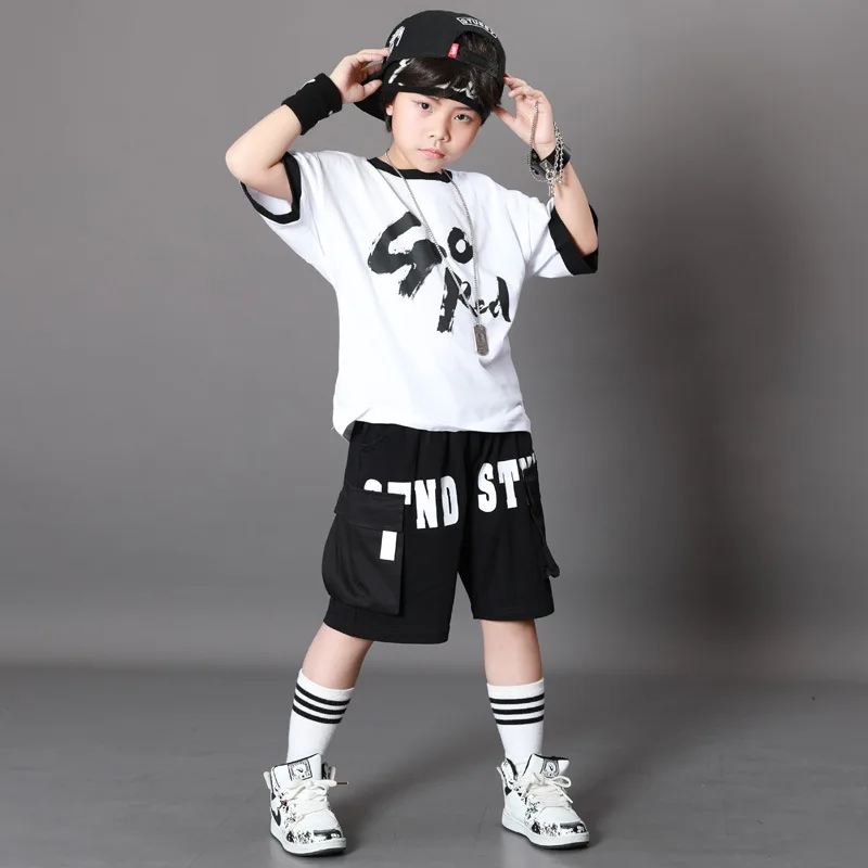 Chlapci v Lete Hip Hop Oblek Čiernej Krátky Rukáv T-shirt + Šortky 2piece Sady Dospievajúce Deti Voľné Športové Oblečenie 4 6 8 10 12 14 r Obrázok 0