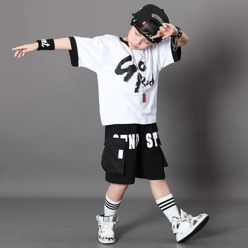 Chlapci v Lete Hip Hop Oblek Čiernej Krátky Rukáv T-shirt + Šortky 2piece Sady Dospievajúce Deti Voľné Športové Oblečenie 4 6 8 10 12 14 r Obrázok 1