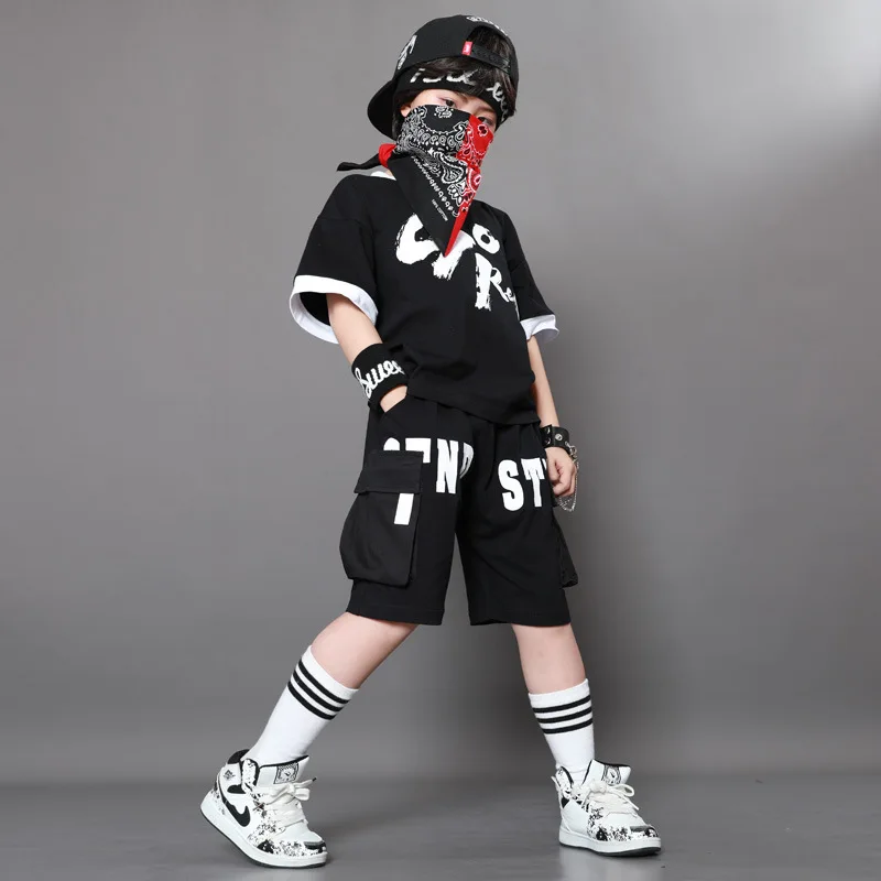 Chlapci v Lete Hip Hop Oblek Čiernej Krátky Rukáv T-shirt + Šortky 2piece Sady Dospievajúce Deti Voľné Športové Oblečenie 4 6 8 10 12 14 r Obrázok 5
