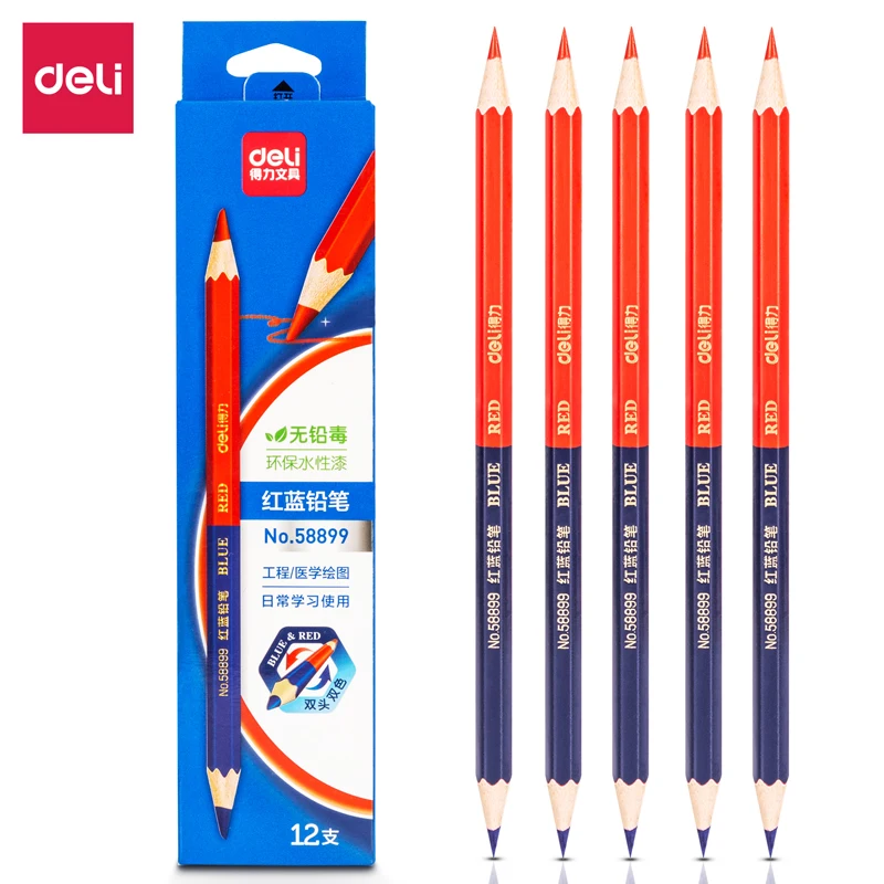 Deli Červená Modrá Ceruzka HB Dual Farebné Pero pre detský Dospelých Dizajn, Kreslenie Priemyselného Inžinierstva Označenie Drevené Ceruzky, Písacie potreby Obrázok 0