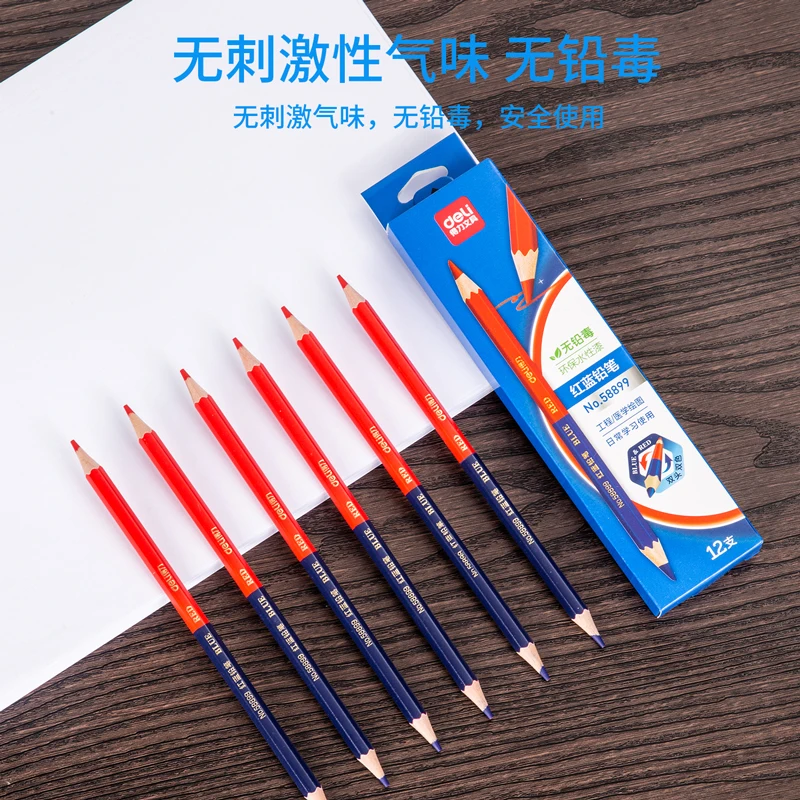 Deli Červená Modrá Ceruzka HB Dual Farebné Pero pre detský Dospelých Dizajn, Kreslenie Priemyselného Inžinierstva Označenie Drevené Ceruzky, Písacie potreby Obrázok 4