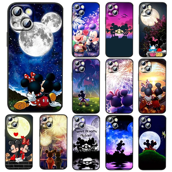 Disney Mickey Minnie Pre iPhone 14 13 12 11 Pro Max XS Max X XR 7 8 Plus 6S 5S Silikónové Čierne Shell Telefón Prípade Obrázok 0