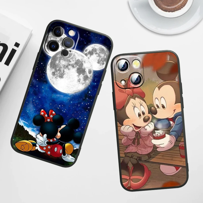 Disney Mickey Minnie Pre iPhone 14 13 12 11 Pro Max XS Max X XR 7 8 Plus 6S 5S Silikónové Čierne Shell Telefón Prípade Obrázok 2