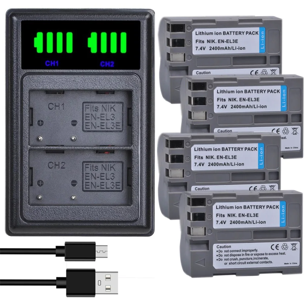 EN-EL3e Batérie 2400mAh a Duálny USB Nabíjačka Kompatibilný pre Nikon D50,D70,D70s,D80,D90,D100,D200,D300,D300S,D700 DSLR Fotoaparáty Obrázok 0