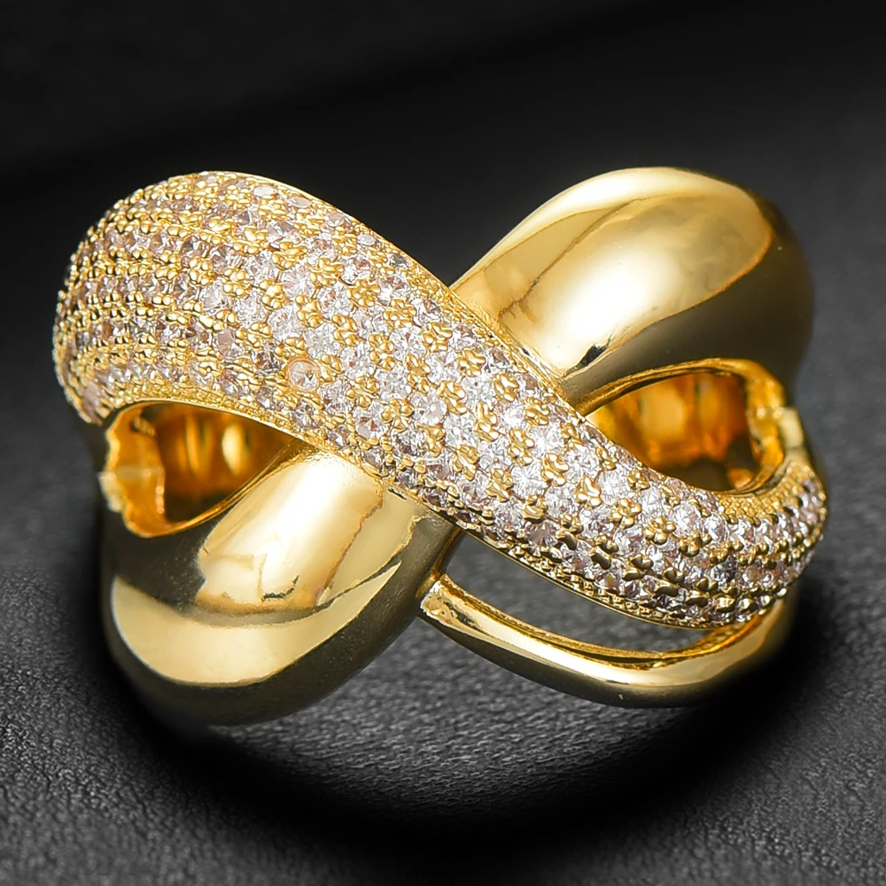 GODKI Monako Návrhár Luxusných Twist Linky Krúžok Geometrie Kubických Zironium Zapojenie Dubaj Naija Svadobné Prst Prstene, Šperky Obrázok 0