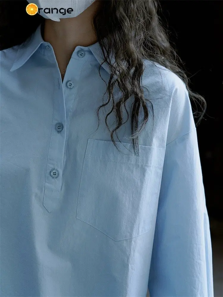 HanOrange 2023 Lete Nové Jednoduché Čistej Bavlny Opaľovací Krém Tričko Ženy Pohodlné Bežné Singel Svojim Top Žena Modrá Obrázok 2