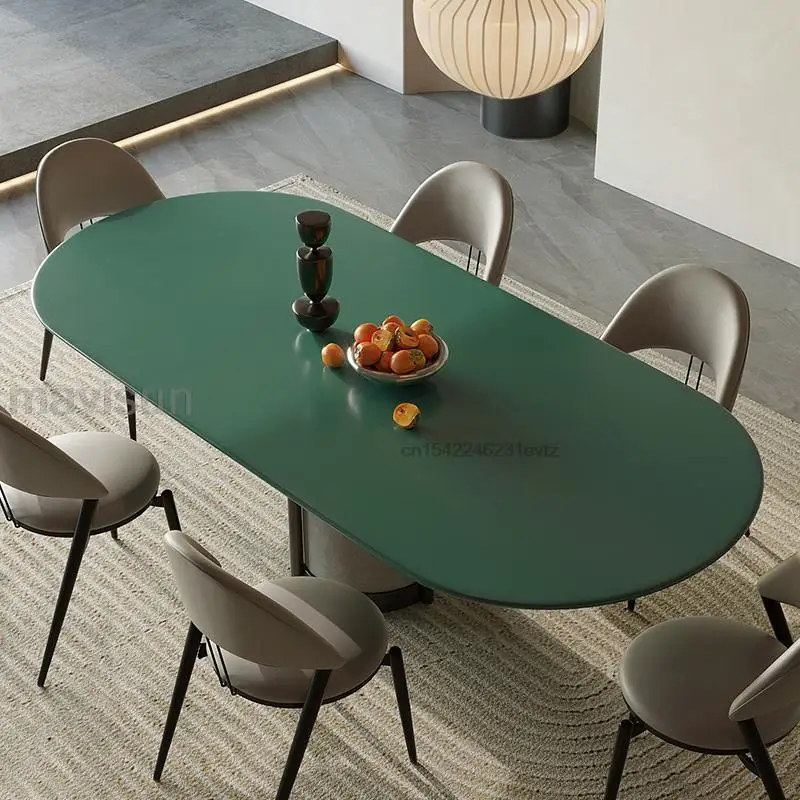 Jednoduchý Kuchynský Stôl Zelený Lesklý Pečenie Lak Ploche Stabilné Uhlíkovej Ocele Rámu A Masívneho Dreva Pier Obdĺžnik Jedálenský Stôl Obrázok 1