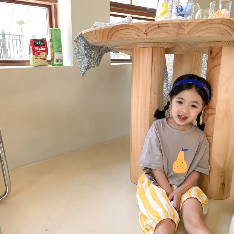 Kórejský štýl detí roztomilý hruška tlač voľné krátky rukáv Tees čistej bavlny unisex bežné tričká Obrázok 1
