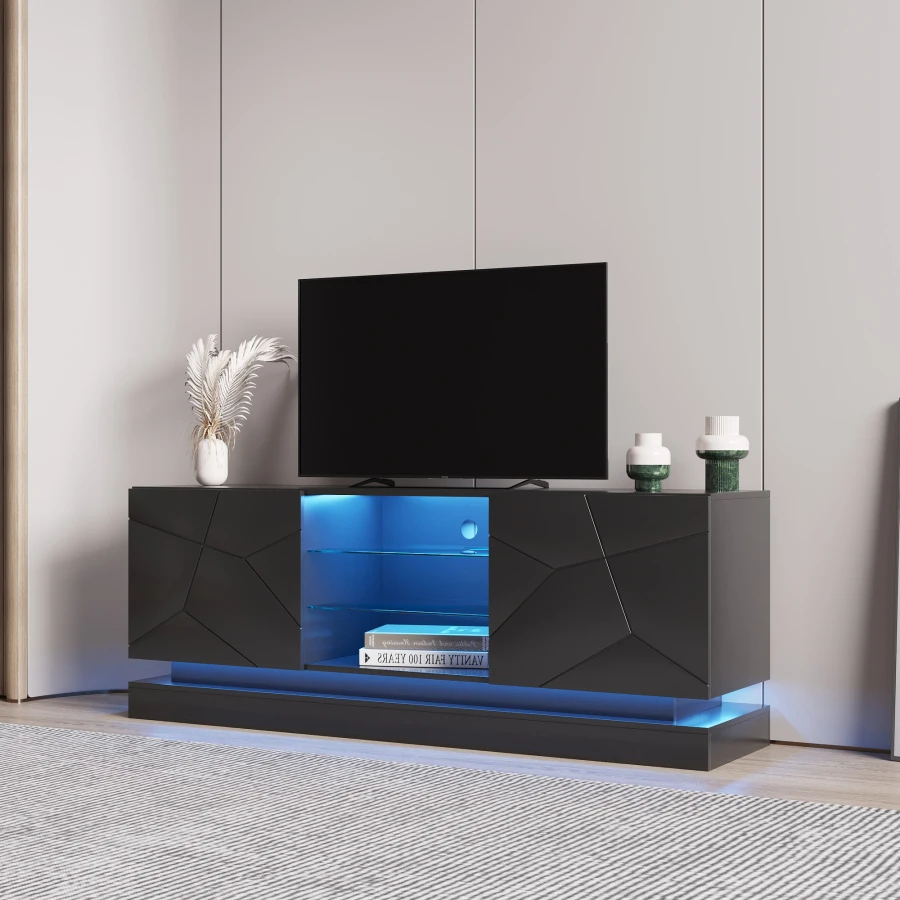 Moderné, Elegantné a Funkčné TV stojan s Farbu Meniace LED Svetlá, Univerzálny Zábavné Centrum, Čierna Obrázok 0