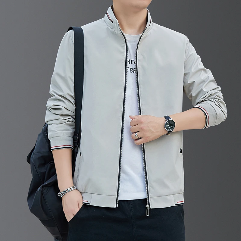 Najnovšie Jar a na Jeseň Bunda kórejský pánske Sako Slim Business Kabát Trend Tenké Bežné Farbou Top Mens Bundy pre Khaki Obrázok 4