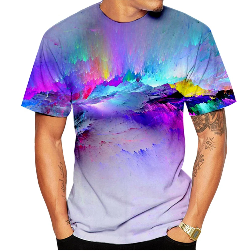 Nové Módne Najnovšie 3D Rainbow Corlorful Tlače Čiernej A Bielej Závrat HypnoticT Módne Tričko-Krátke rukávy T-shirt Obrázok 0