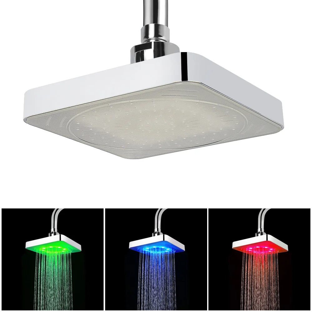Námestie Pevné Showerhead Zrážok Top Sprej LED Sprcha Hlavu Ultra-Tichý 7 Farieb Postupná Zmena 3 farby Snímač Teploty Obrázok 0