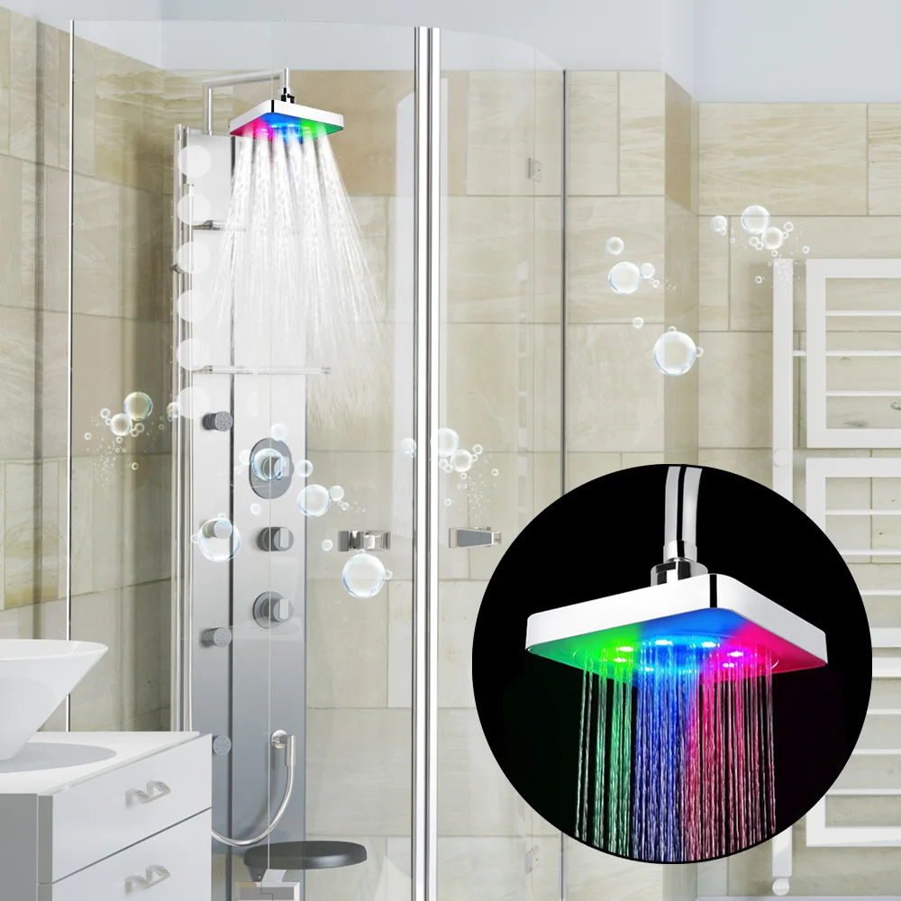 Námestie Pevné Showerhead Zrážok Top Sprej LED Sprcha Hlavu Ultra-Tichý 7 Farieb Postupná Zmena 3 farby Snímač Teploty Obrázok 3