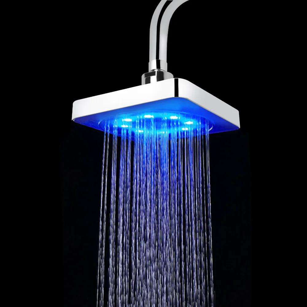 Námestie Pevné Showerhead Zrážok Top Sprej LED Sprcha Hlavu Ultra-Tichý 7 Farieb Postupná Zmena 3 farby Snímač Teploty Obrázok 5