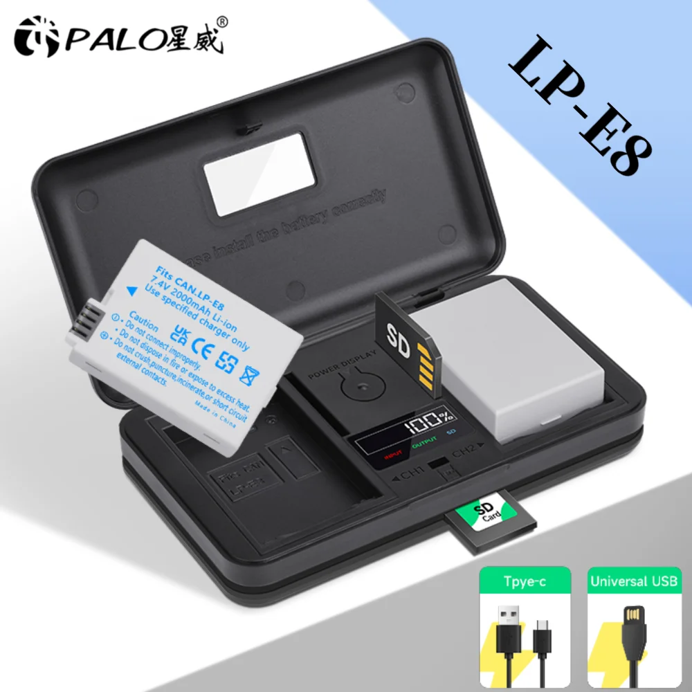 PALO LP-E8 LP E8 Batérie + Multifunkčné Krabici Nabíjačka Pre Canon EOS Rebel T3i T2i T4i T5i 600D 550D 650D 700D Kiss X4 X5 X6 X7 Obrázok 0