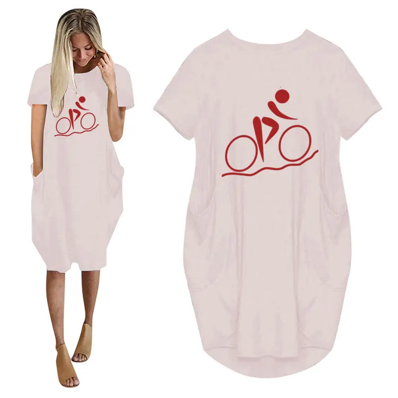 POŽIČOVŇA Dievča, Žena, Priateľka Darček Ženy Príležitostné Voľné Šaty S Vrecku Dámy Módne O Krk Dlhé Topy Žena T Shirt Dress Obrázok 5