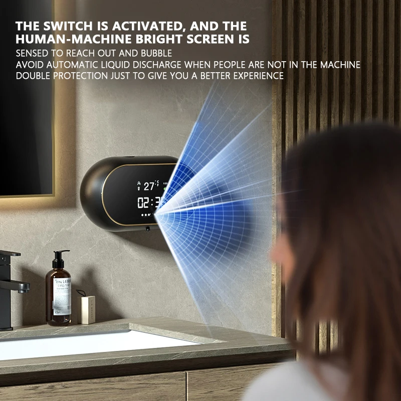 Prenosné Automatické Indukčné Ručné Umývanie Sanitizer Čas, Zobrazenie Teploty USB Nabíjanie Wall Mount Automatické Penové Mydlá Obrázok 4