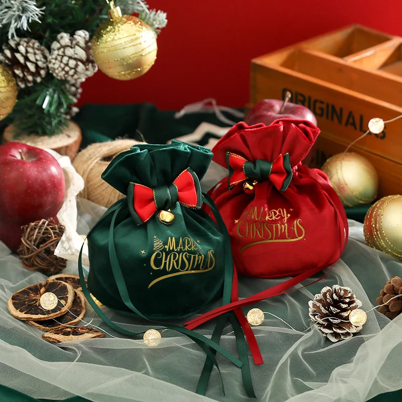 Santa Vrecia Handričkou Darčeková Taška Candy Apple Rukoväť, Taška Ozdoby Na Vianočný Stromček Home Table Nový Rok 2023 Vianočné Darčeky Obrázok 2