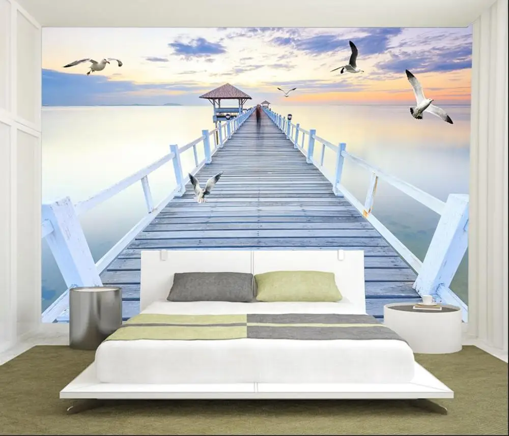 Vlastné tapetu nástenná maľba mora stojan seagull krajiny pozadí nástennú maľbu domova obývacia izba, spálňa 3d tapety Obrázok 0