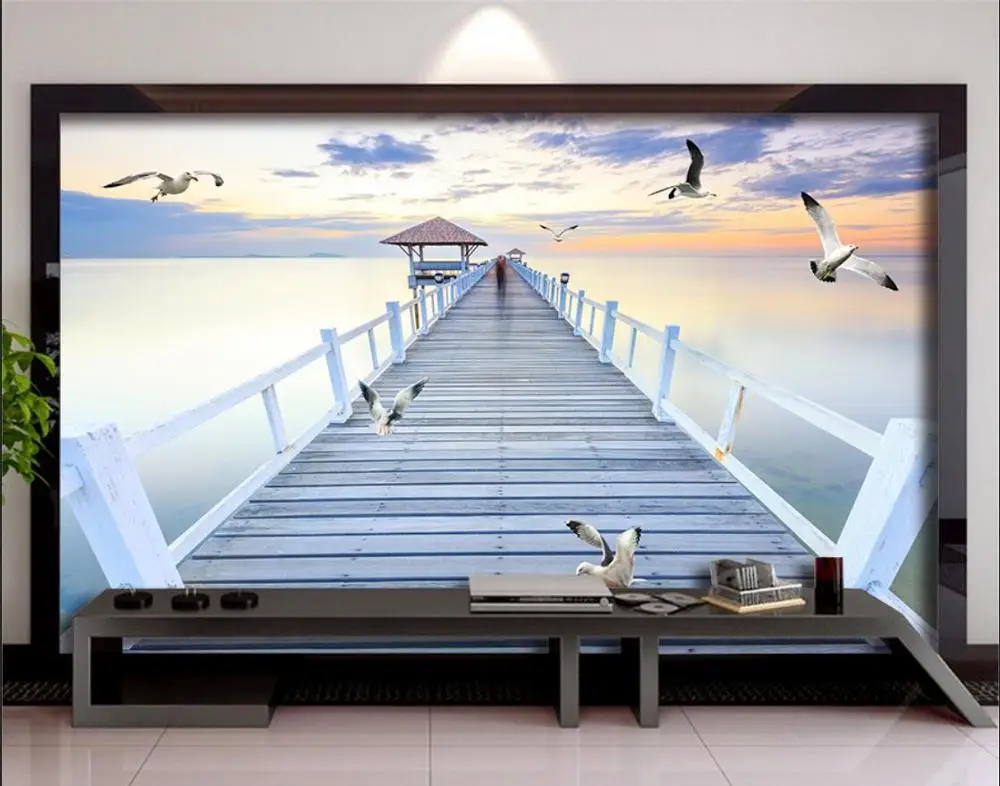 Vlastné tapetu nástenná maľba mora stojan seagull krajiny pozadí nástennú maľbu domova obývacia izba, spálňa 3d tapety Obrázok 3