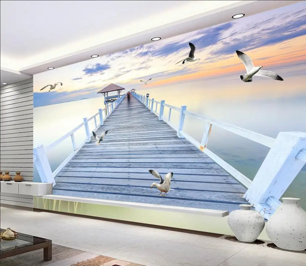 Vlastné tapetu nástenná maľba mora stojan seagull krajiny pozadí nástennú maľbu domova obývacia izba, spálňa 3d tapety Obrázok 4