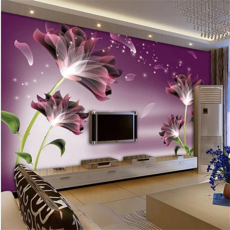 wellyu abstraktných de parede Vlastnú tapetu nástenná maľba módne domáce dekorácie fialový kvet sen lily lily TV tapetu pozadia Obrázok 0