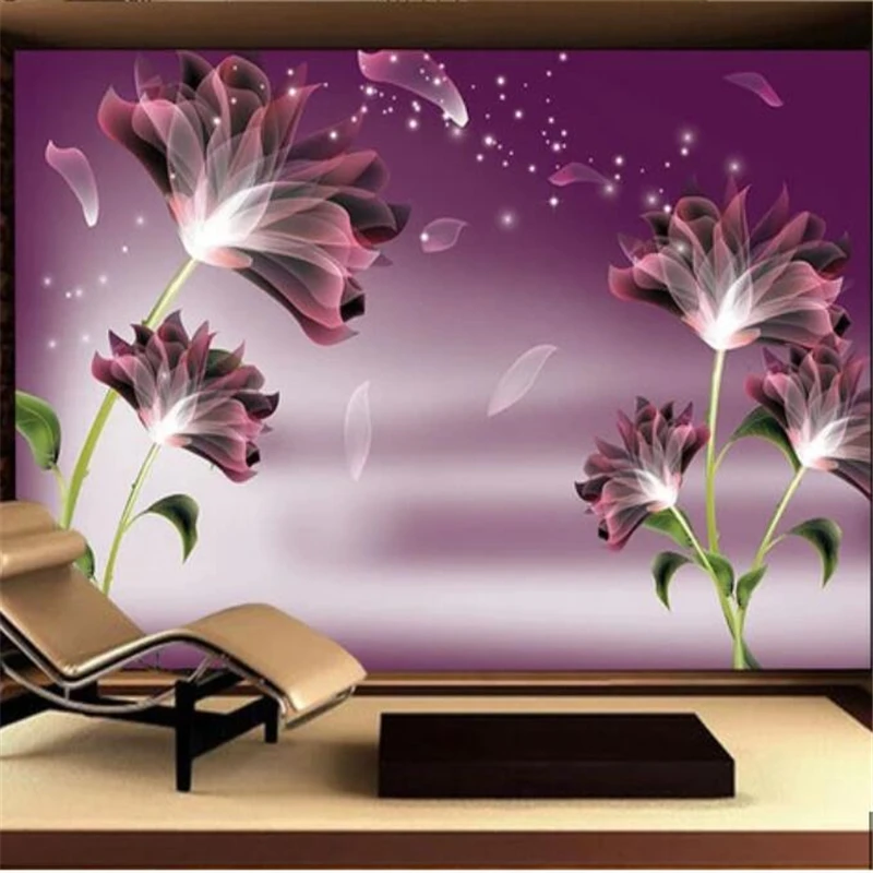 wellyu abstraktných de parede Vlastnú tapetu nástenná maľba módne domáce dekorácie fialový kvet sen lily lily TV tapetu pozadia Obrázok 2