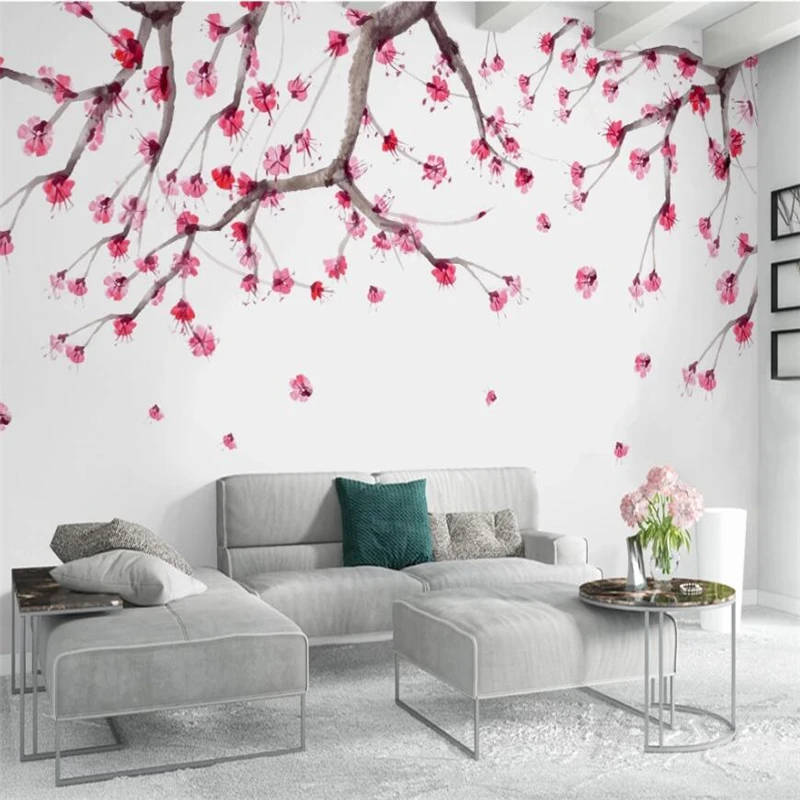 wellyu Prispôsobené veľké nástenné nová Čínska cherry blossom ručne maľované kvetinový, TV joj, steny, tapety Abstraktných de parede Obrázok 0