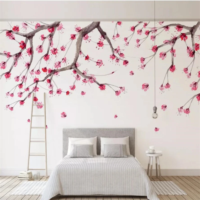 wellyu Prispôsobené veľké nástenné nová Čínska cherry blossom ručne maľované kvetinový, TV joj, steny, tapety Abstraktných de parede Obrázok 1