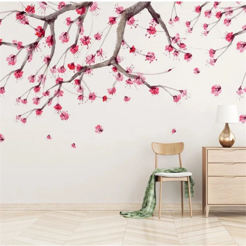 wellyu Prispôsobené veľké nástenné nová Čínska cherry blossom ručne maľované kvetinový, TV joj, steny, tapety Abstraktných de parede Obrázok 2