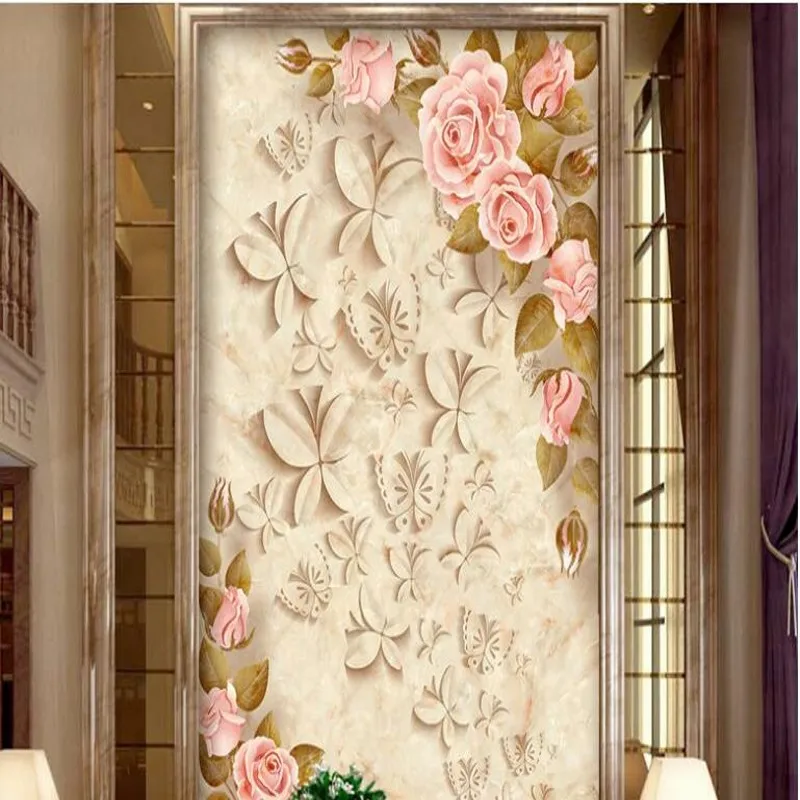wellyu Vlastné veľké fresky ultra - krásne mramorové plastický vstupná hala vstupnej chodby Rose pozadia, tapeta na stenu Obrázok 1