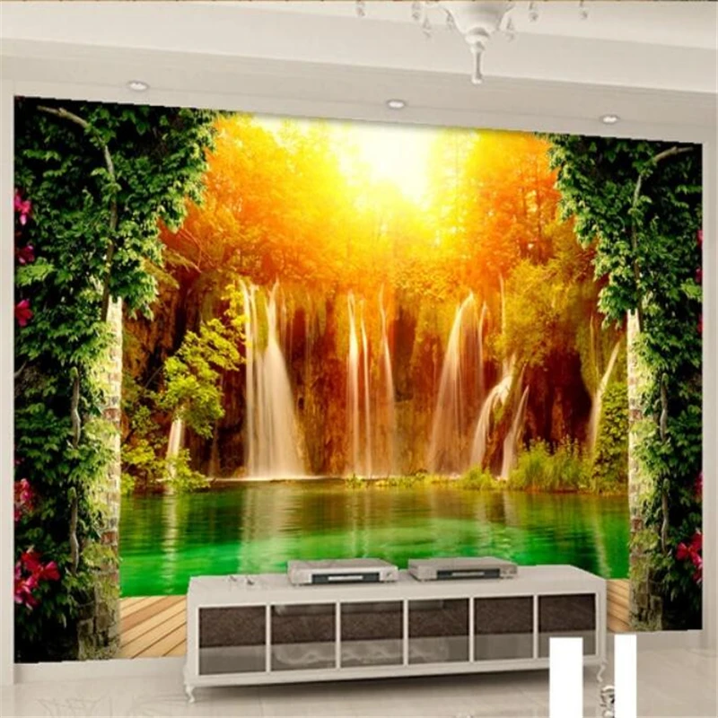 wellyu Vlastnú tapetu 3d veľké nástenné maľby vodopád vidieckej krajiny 3D obývacia izba, spálňa papier pozadí steny abstraktných de parede Obrázok 0