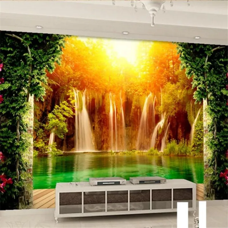 wellyu Vlastnú tapetu 3d veľké nástenné maľby vodopád vidieckej krajiny 3D obývacia izba, spálňa papier pozadí steny abstraktných de parede Obrázok 2